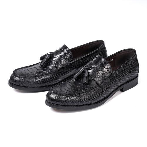 New Fashion Men's Business Casual Leather Shoes Cowhide Crocodile Embossed Tassel Loafers Cross-Border Delivery Men's Shoes