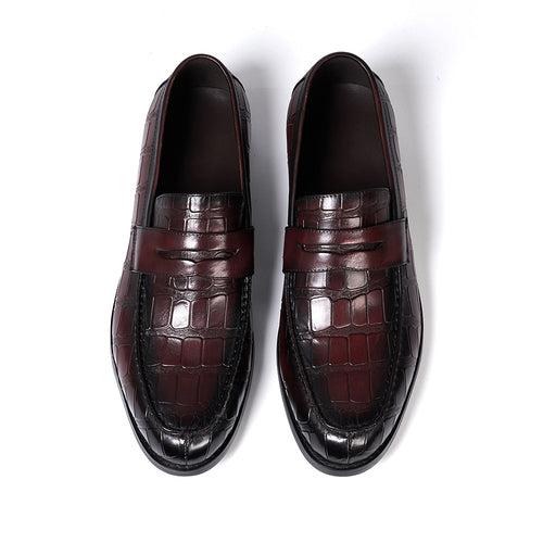 High-End Men's Leather Stone Embossed Loafers Business Formal Wear Leather Shoes Men's Black Wine Red Fashion Shoes