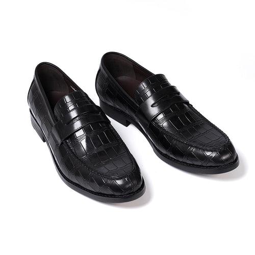 High-End Men's Leather Stone Embossed Loafers Business Formal Wear Leather Shoes Men's Black Wine Red Fashion Shoes