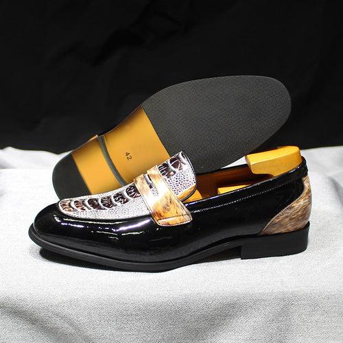 Men's Leather Shoes New Patent Leather Crocodile Pattern Loafers Genuine Leather Handmade Slip-on Penny Shoes High-End Men's Shoes