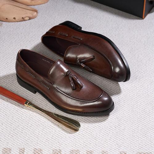 New Tassel Loafers Men's Genuine Leather Pointed Slip-on Men's Shoes Business Casual Leather Shoes Men's Dress Shoes