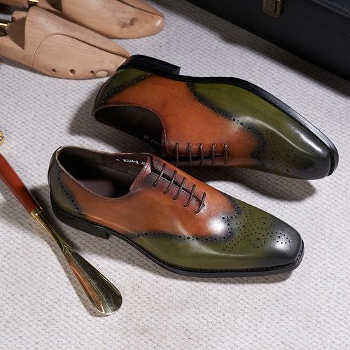 39-46 European Size Men's Leather Shoes Genuine Leather Brown Green Fashion Business Formal Wear Oxford Shoes Formal Wedding Wedding Shoes