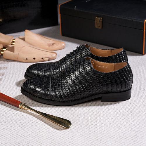 Cross-Border 2023 New Business Leather Shoes Formal Men's Shoes Three-Joint Woven Embossed Cowhide Men's Shoes 39-46