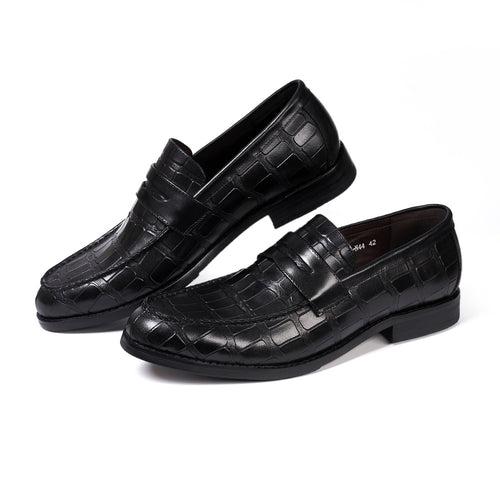 High-End Men's Leather Stone Embossed Loafers Business Formal Wear Leather Shoes Men's Black Wine Red Fashion Shoes