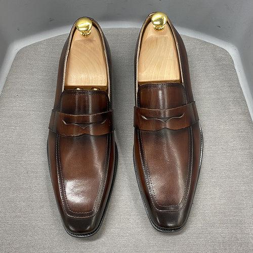 Classic Italian Style Loafers Cowhide Business Formal Wear Shoes Slip-on Leather Shoes Men's Genuine Leather Men Shoe