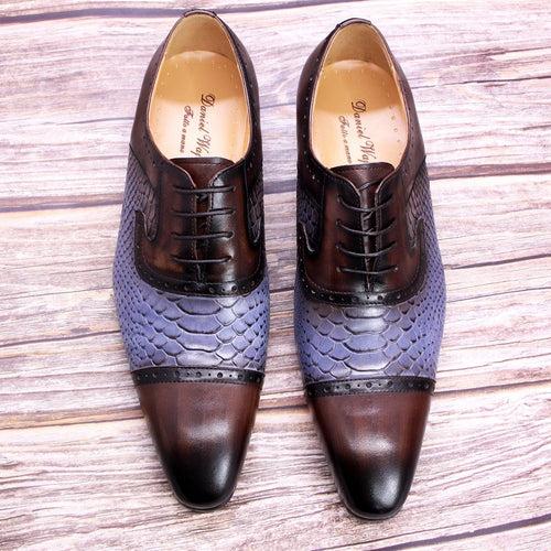 Men's Leather Shoes Snake Pattern Leather Pointed Men's Color Matching Formal Shoes Business Casual Leather Shoes Men's Cross-Border Hot