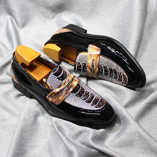 Men's Leather Shoes New Patent Leather Crocodile Pattern Loafers Genuine Leather Handmade Slip-on Penny Shoes High-End Men's Shoes