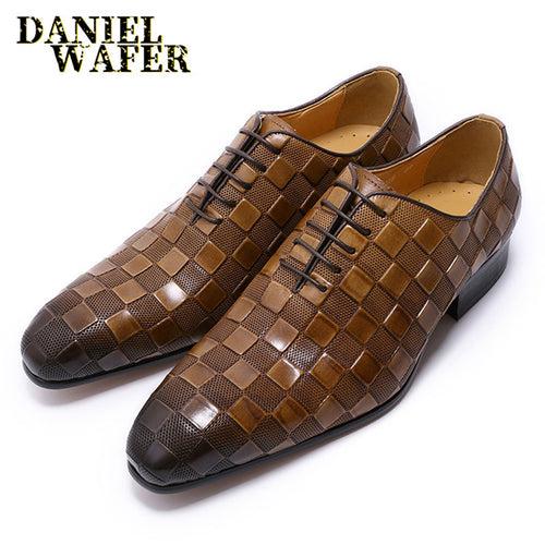 Cross-Border E-Commerce Hot-Selling Product Men's Genuine Leather Business Formal Wear Shoes Cowhide Handmade Brick Embossed Oxford Shoes Pointed Leather Shoes