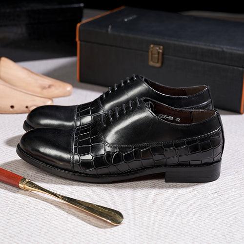 Cross-Border Hot Factory Direct Sales New Leather Shoes Men's Low Cut Cowhide Stone Embossed Stitching Business Formal Wear Shoes