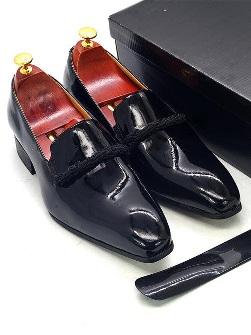 Cross-Border Men's Shoes Wholesale Men's Slip-on Dress Shoes Black Patent Leather Loafers Men's Pointed Toe Party Wedding Shoes