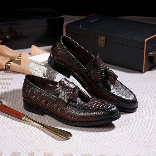 New Fashion Men's Business Casual Leather Shoes Cowhide Crocodile Embossed Tassel Loafers Cross-Border Delivery Men's Shoes