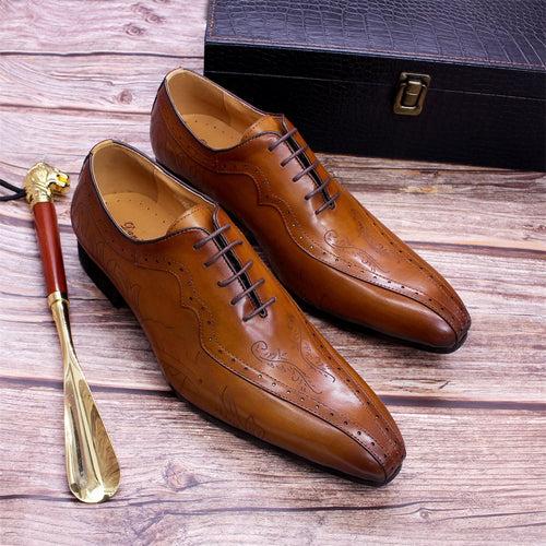 Men Shoe Leather Shoes Men Genuine Leather Pointed Toe Men's Business Casual Shoes Carved Brown Oxford Shoes Exclusive for Cross-Border