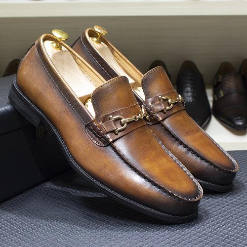 2023 Loafers Men's Leather Handmade Leather Shoes Classic Horse Shackle Brown Black Slip-on Lofter Men's Shoes