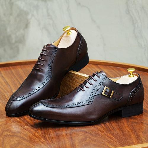 Men's Leather Shoes Leather Business Office Wedding Shoes Oxford Shoes Men's Brogue Formal Wear High-End Casual Men's Shoes Cross-Border