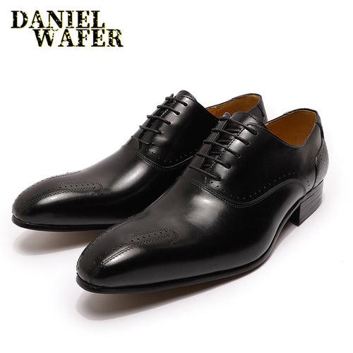Men's Business Leather Shoes Genuine Leather Lace-up Office Formal Wedding Shoes Formal Wear Pointed Toe Oxford Shoes Cross-Border Supply