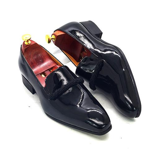 Cross-Border Men's Shoes Wholesale Men's Slip-on Dress Shoes Black Patent Leather Loafers Men's Pointed Toe Party Wedding Shoes