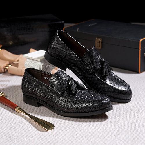 New Fashion Men's Business Casual Leather Shoes Cowhide Crocodile Embossed Tassel Loafers Cross-Border Delivery Men's Shoes