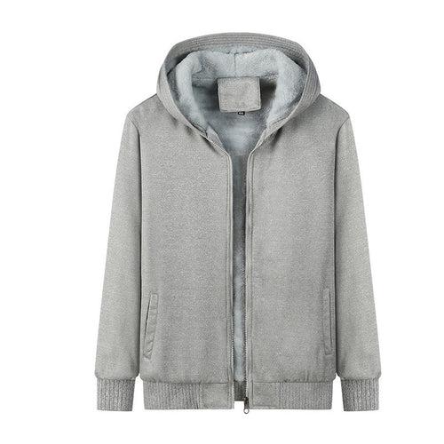 Winter cross-border zipper cardigan sweatshirt side seam pocket ready-made casual solid color hooded plus velvet thickened warm jacket