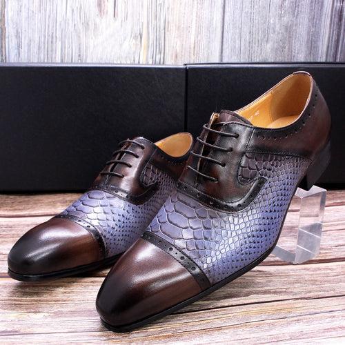 Men's Leather Shoes Snake Pattern Leather Pointed Men's Color Matching Formal Shoes Business Casual Leather Shoes Men's Cross-Border Hot