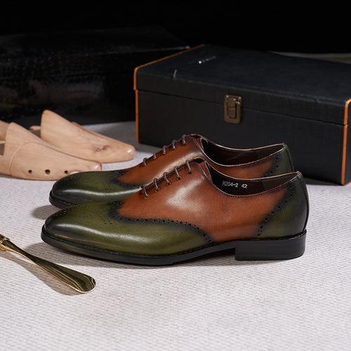 39-46 European Size Men's Leather Shoes Genuine Leather Brown Green Fashion Business Formal Wear Oxford Shoes Formal Wedding Wedding Shoes