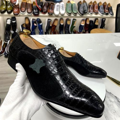 New Fashion Oxford Shoes Men's Wedding Shoes Lace-up Pointed Office Wedding Shoes Genuine Leather Suede Stitching Men's Shoes