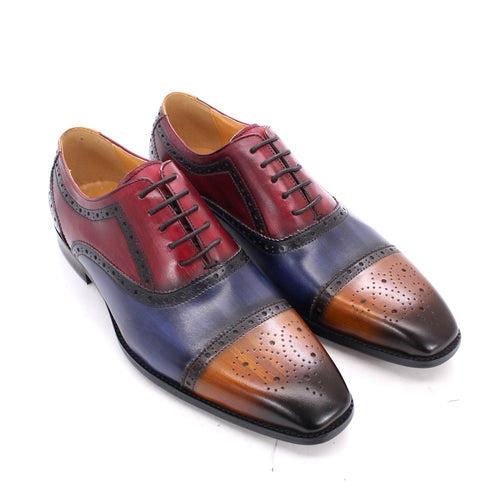 Handmade GOOD YEAR Men's Leather Shoes Genuine Leather British Brogue Oxford Shoes Color Matching Gentleman Foreign Trade Shoes
