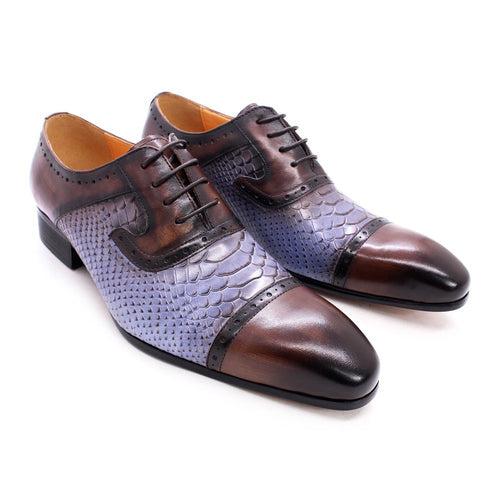 Men's Leather Shoes Snake Pattern Leather Pointed Men's Color Matching Formal Shoes Business Casual Leather Shoes Men's Cross-Border Hot