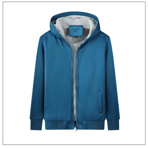 Winter cross-border zipper cardigan sweatshirt side seam pocket ready-made casual solid color hooded plus velvet thickened warm jacket