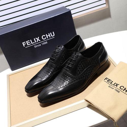 Men's Leather Shoes Leather Oxford Shoes Pointed-Toe Lace High-Grade Woven Leather Shoes Men's Black Blue Business Formal Wear Shoes