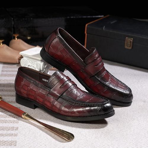 High-End Men's Leather Stone Embossed Loafers Business Formal Wear Leather Shoes Men's Black Wine Red Fashion Shoes