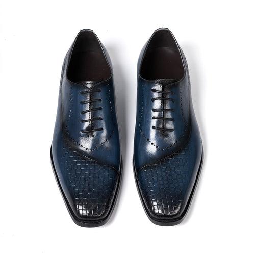 European Station Brand Leather Shoes Men's New British Lace up Woven Stitching Oxford Shoes Genuine Leather Business Formal Men's Shoes