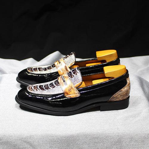 Men's Leather Shoes New Patent Leather Crocodile Pattern Loafers Genuine Leather Handmade Slip-on Penny Shoes High-End Men's Shoes