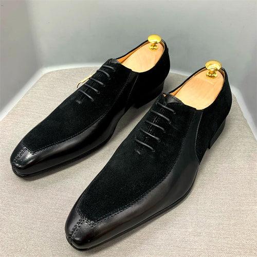 European and American Business Casual Leather Shoes Men's Formal Suit Wedding Shoes Leather Stitching Cow Suede Oxford Shoes Men's Leather Shoes Cross-Border