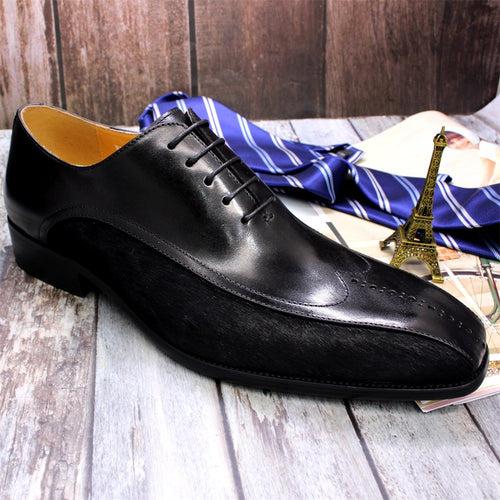 European and American Business Leather Shoes Men's 2021 New First Layer Cowhide Horse Fur Handmade Men's Shoes Fashion Square Toe Casual Pumps