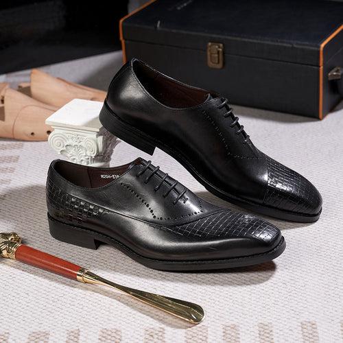 European Station Brand Leather Shoes Men's New British Lace up Woven Stitching Oxford Shoes Genuine Leather Business Formal Men's Shoes