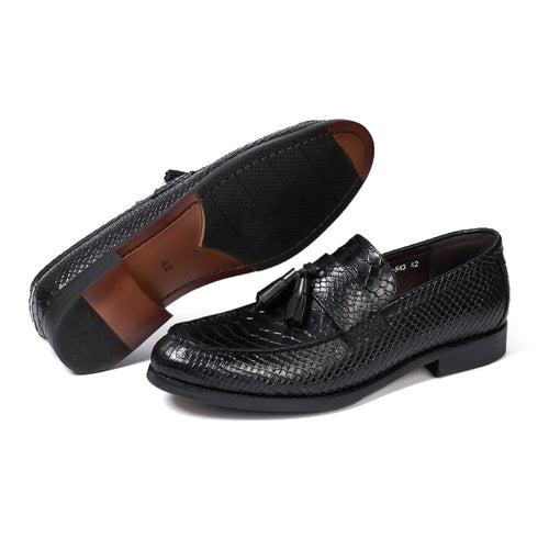 New Fashion Men's Business Casual Leather Shoes Cowhide Crocodile Embossed Tassel Loafers Cross-Border Delivery Men's Shoes