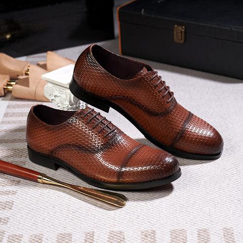 Cross-Border 2023 New Business Leather Shoes Formal Men's Shoes Three-Joint Woven Embossed Cowhide Men's Shoes 39-46