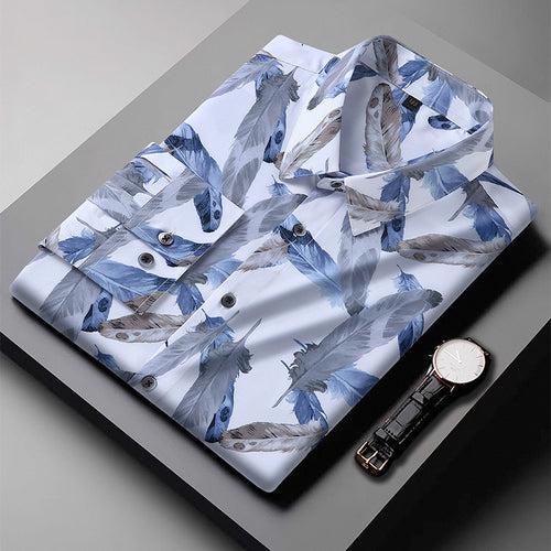 Long-sleeved shirt for men 2024 autumn new style young and middle-aged men's lapel printed loose large size iron-free shirt thin section