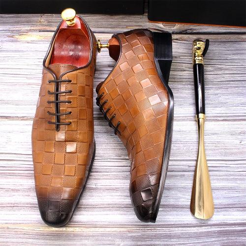 Cross-Border E-Commerce Hot-Selling Product Men's Genuine Leather Business Formal Wear Shoes Cowhide Handmade Brick Embossed Oxford Shoes Pointed Leather Shoes