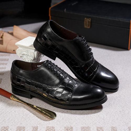 Cross-Border Hot Factory Direct Sales New Leather Shoes Men's Low Cut Cowhide Stone Embossed Stitching Business Formal Wear Shoes