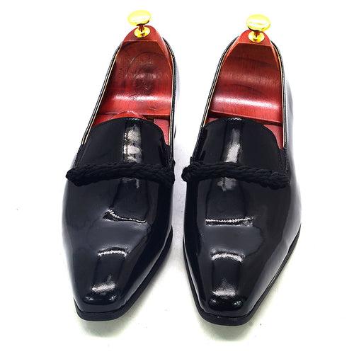 Cross-Border Men's Shoes Wholesale Men's Slip-on Dress Shoes Black Patent Leather Loafers Men's Pointed Toe Party Wedding Shoes