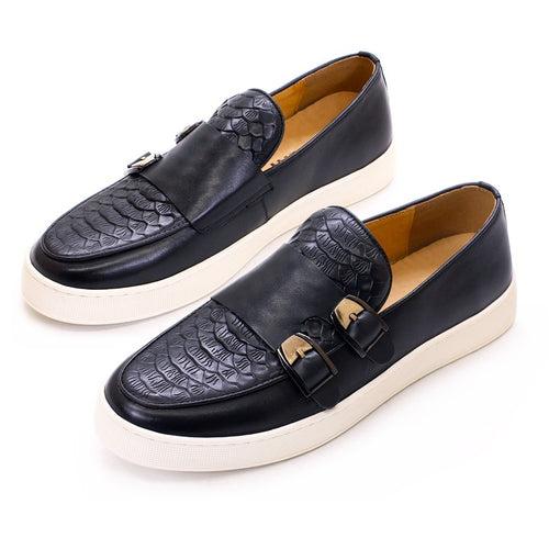 Men's Shoes Men's Double Buckle Casual Leather Shoes Authentic Leather Loafers Men's Comfortable Flat Shoes Everyday Joker Slip-on