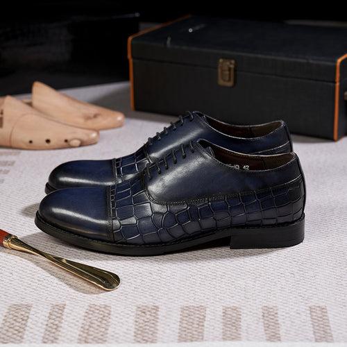 Cross-Border Hot Factory Direct Sales New Leather Shoes Men's Low Cut Cowhide Stone Embossed Stitching Business Formal Wear Shoes