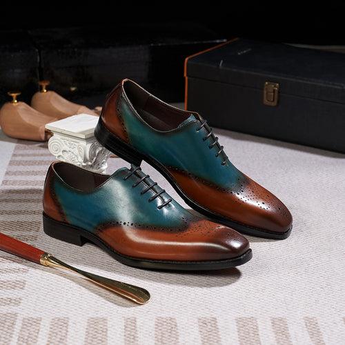 39-46 European Size Men's Leather Shoes Genuine Leather Brown Green Fashion Business Formal Wear Oxford Shoes Formal Wedding Wedding Shoes