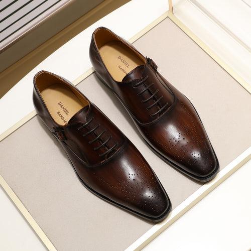 Leather Shoes Men's Genuine Leather Cross-Border Hot Selling British Business Oxford Shoes Brogue Cowhide Handmade Formal Wear High-End Men's Shoes