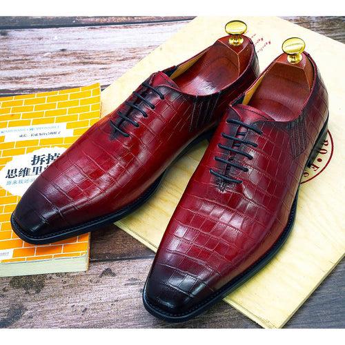 European and American Genuine Leather Formal Business Leather Shoes Men's Crocodile Embossed Banquet Office Oxford Shoes Men's Shoes Guangzhou Handmade Shoes