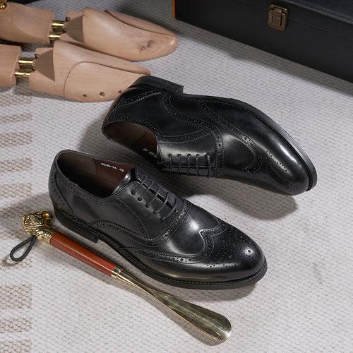 Cross-Border British Brogue Business Leather Shoes Men's Gentlemen's Shoes Japanese Pointed Toe Handmade Genuine Leather Men's Shoes Wedding Dress Shoes