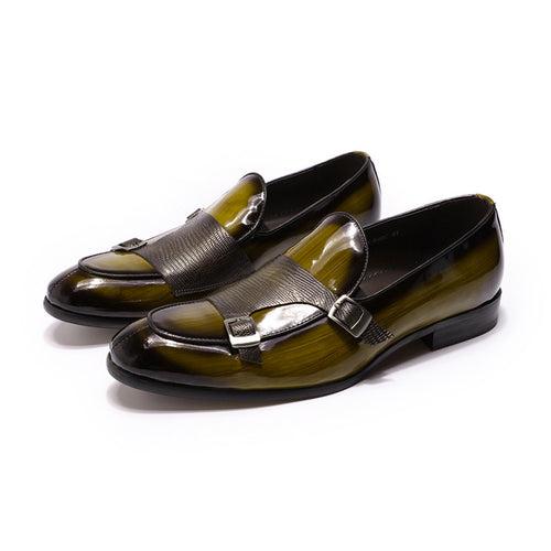 High-End Leather Shoes Men Patent Leather Double Buckle Loafers Green Black Banquet Wedding Leather Shoes Men Men Shoe