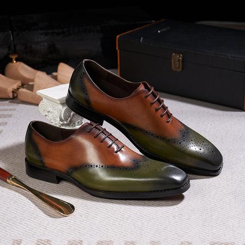 39-46 European Size Men's Leather Shoes Genuine Leather Brown Green Fashion Business Formal Wear Oxford Shoes Formal Wedding Wedding Shoes
