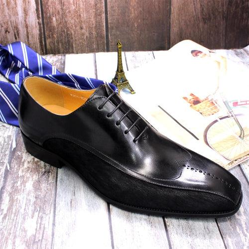 European and American Business Leather Shoes Men's 2021 New First Layer Cowhide Horse Fur Handmade Men's Shoes Fashion Square Toe Casual Pumps